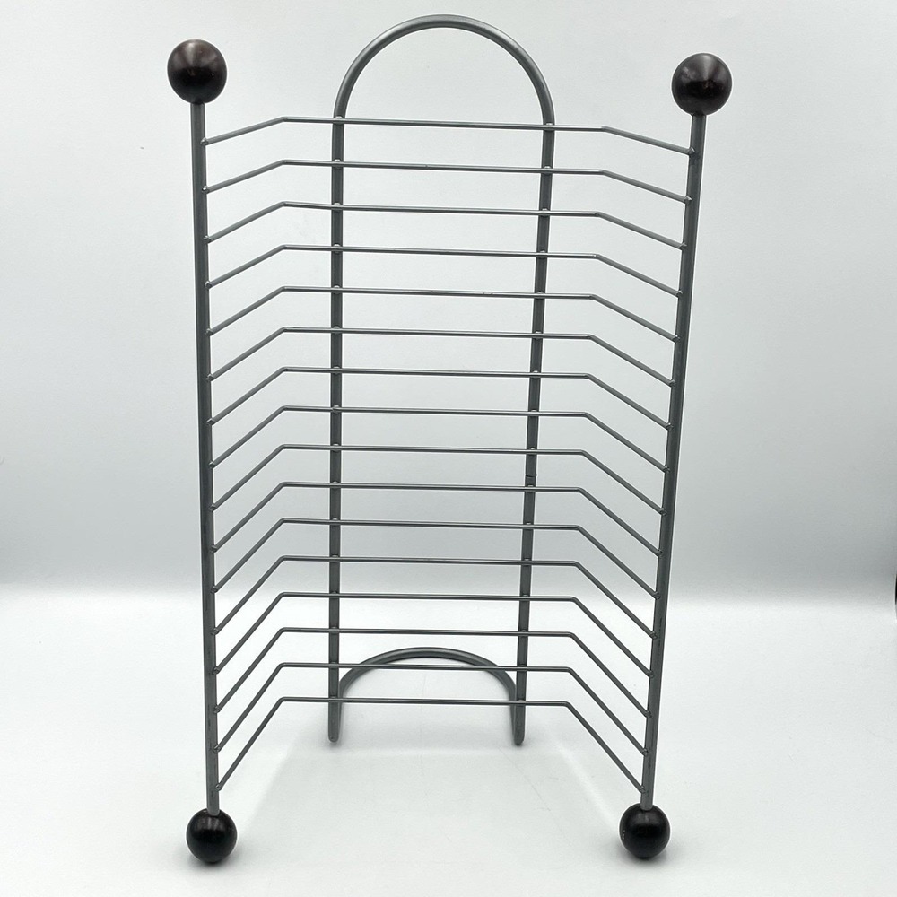 DVD Storage Rack Holder 16 Disc Metal Gray Freestanding Organizer Stand 15"